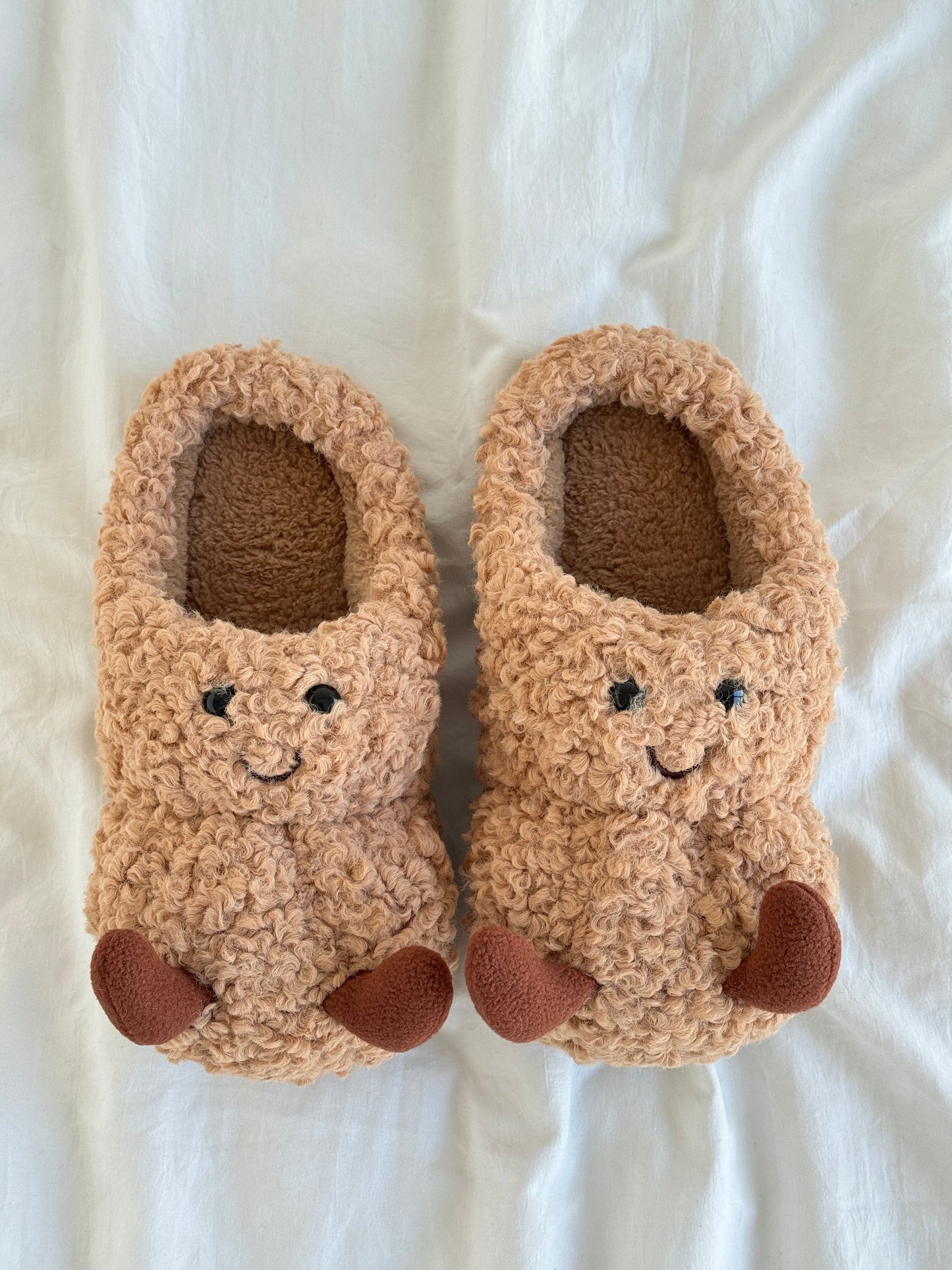 Peanut Fuzzy Slippers