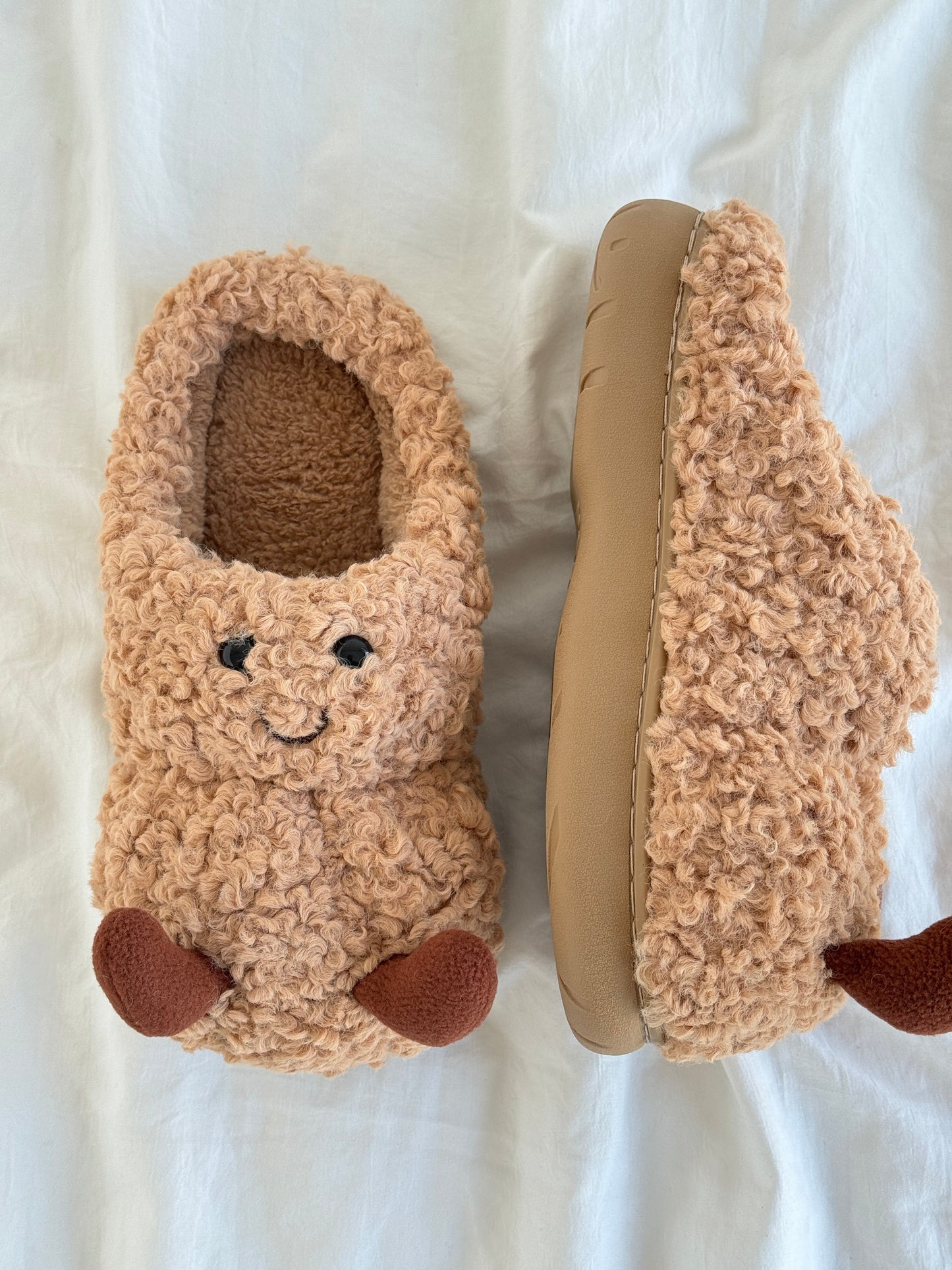 Peanut Fuzzy Slippers
