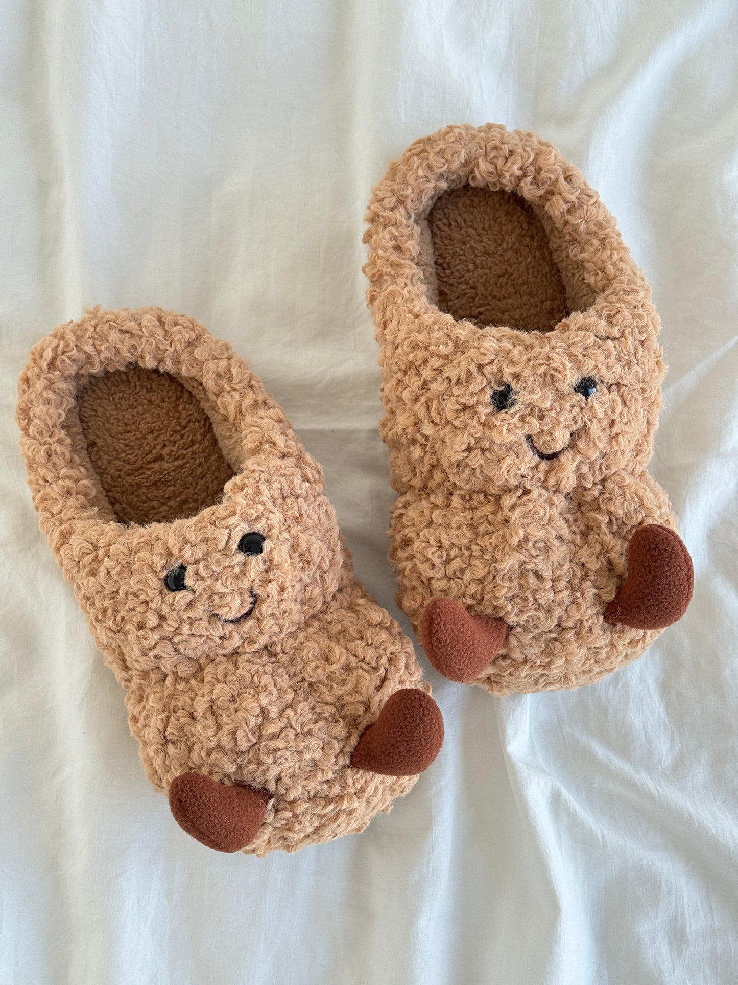 Peanut Fuzzy Slippers