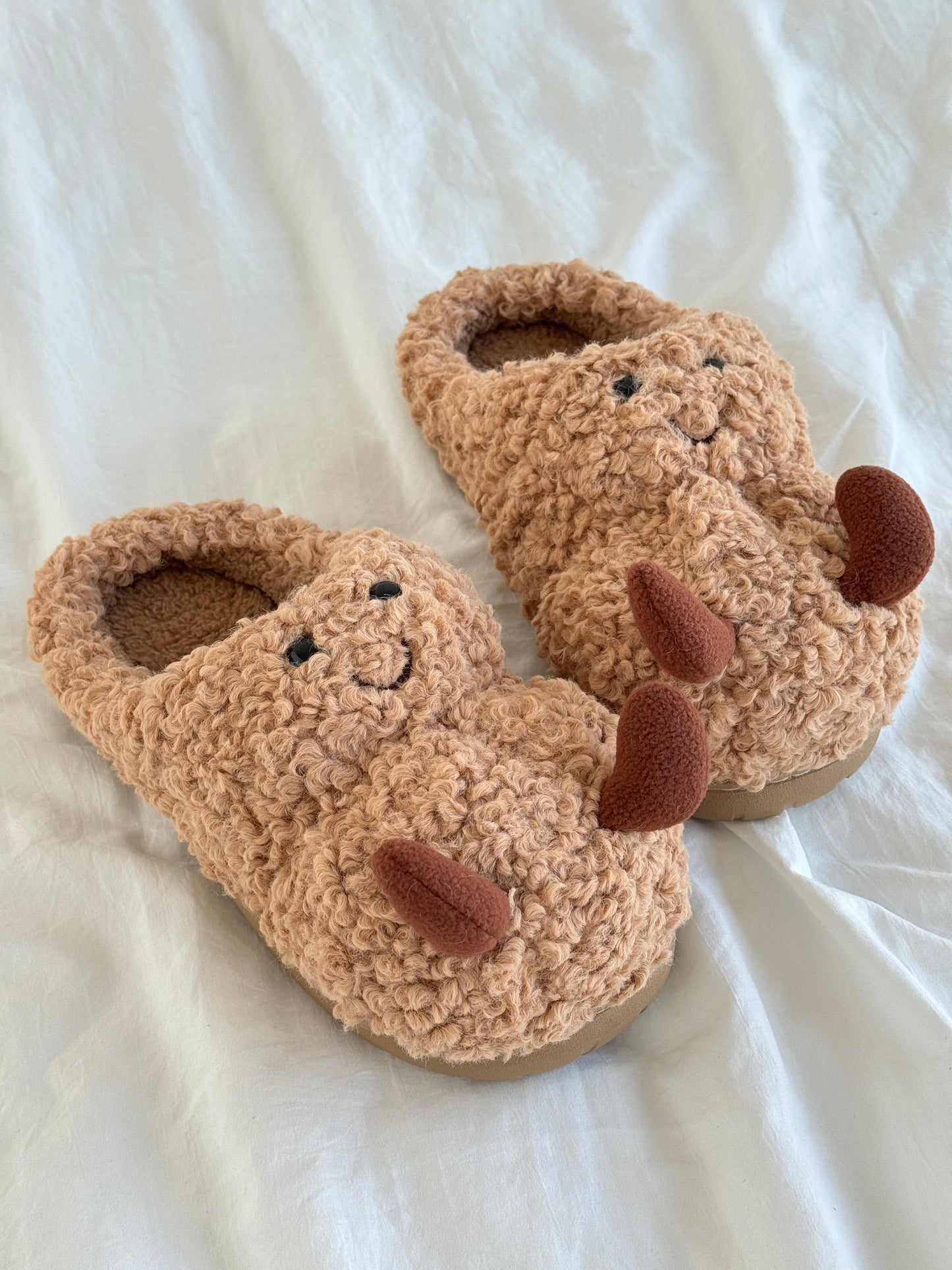 Peanut Fuzzy Slippers