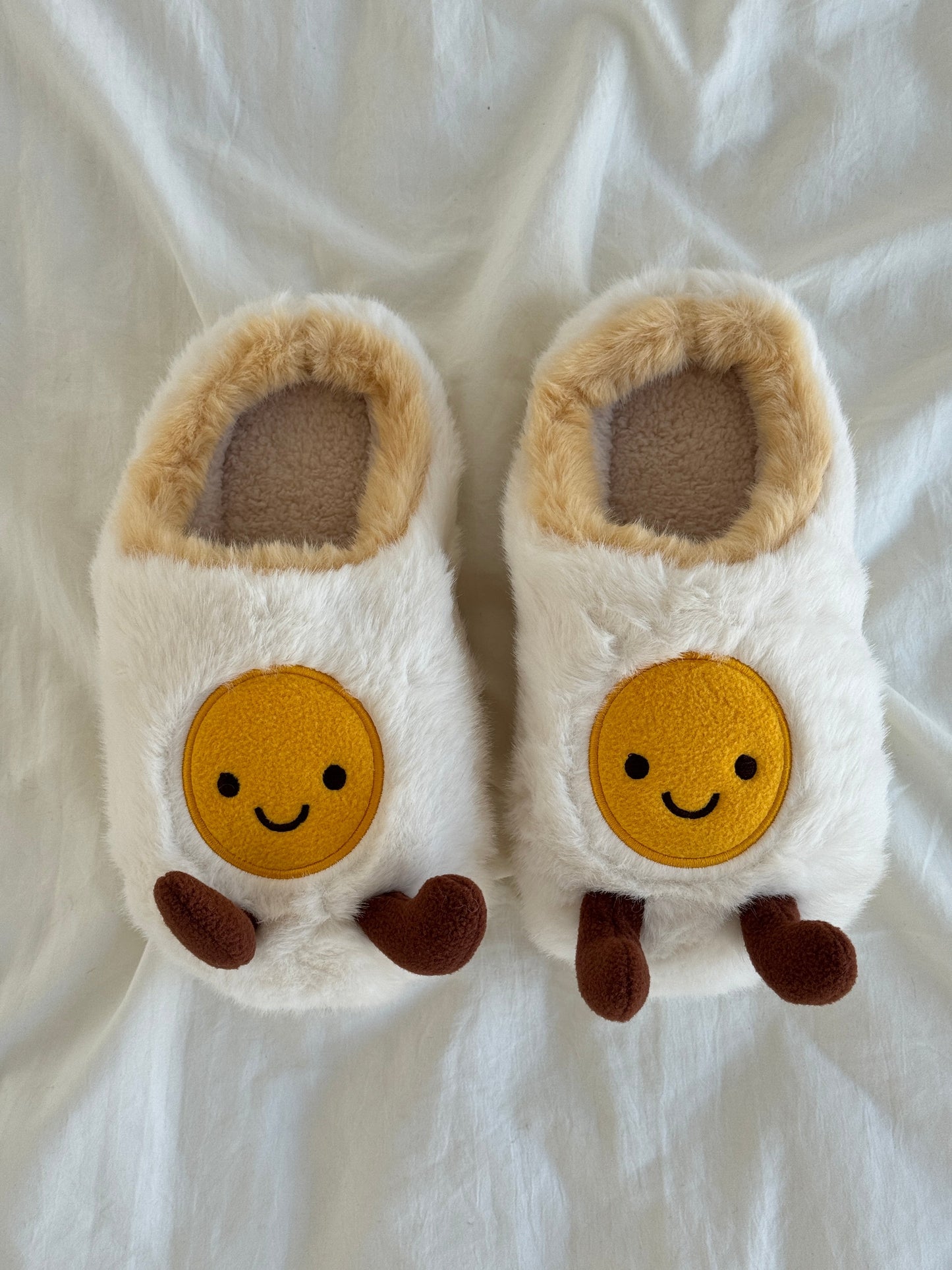 Fried Egg Fuzzy Slippers